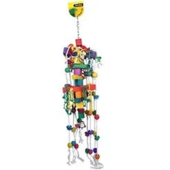 Avi One Parrot Toy With Coloured Wood, Rope, Solid Block, Beads & Bell - 108cm - Large/Jumbo