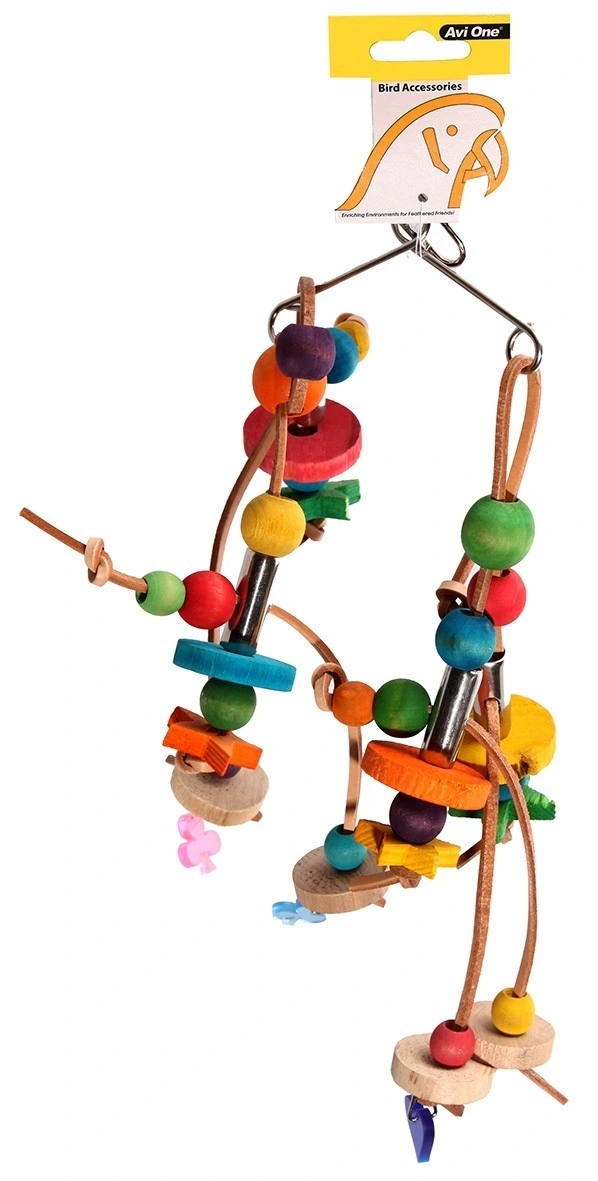 Avi One Parrot Toy Wooden Beads With Leather - 20x31cm 4 Avi One Parrot Toy Wooden Beads With Leather - 20x31cm - Image 2