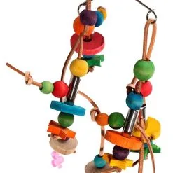 Avi One Parrot Toy Wooden Beads With Leather - 20x31cm