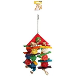 Avi One Parrot Toy Wicker Balls With Wooden Triangle Top - 20x44cm
